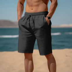 Discount OUKU Men's Shorts Summer Shorts Beach Shorts Drawstring Elastic Waist Straight Leg Plain Comfort Breathable Short Casual Daily Holiday Fashion Classic Style Azure Black