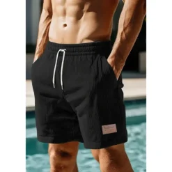 Online OUKU Men's Shorts Summer Shorts Casual Shorts Pocket Drawstring Elastic Waist Plain Comfort Breathable Short Outdoor Vacation Sport Casual Black White