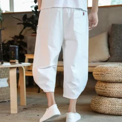OUKU Men's Shorts Summer Shorts Bloomers Capri Pants Drawstring Elastic Waist Side Button Patchwork Comfort Breathable Calf-Length Casual Daily Holiday Fashion Ethnic Style Black White