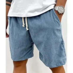 Sale OUKU Men's Shorts Summer Shorts Casual Shorts Corduroy Shorts Pocket Drawstring Elastic Waist Plain Comfort Breathable Short Outdoor Vacation Sport Casual Black Light Green