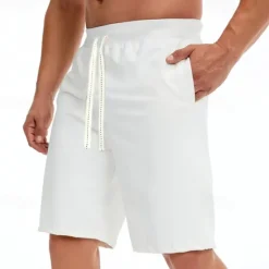Hot OUKU Men's Shorts Summer Shorts Casual Shorts Pocket Drawstring Plain Comfort Breathable Knee Length Outdoor Vacation Sport Casual Black White