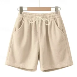 New OUKU Men's Shorts Summer Shorts Casual Shorts Corduroy Shorts Pocket Drawstring Elastic Waist Plain Comfort Breathable Short Outdoor Vacation Sport Casual Black White Micro-elastic