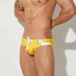 Outlet OUKU Men's Shorts Swim Briefs Daily Wear Vacation Summer Beach Swimming Soft Comfortable Drawstring Elastic Waist Color Block Short Gymnatics Casual Activewear White Yellow Low Waist