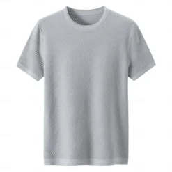Clearance OUKU Men's Silk Linen Cotton Crew Neck Knit T Shirt School Training Twisted Clothing Apparel Knitwear Vacation Vintage Neutral