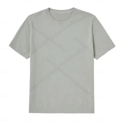 Best OUKU Men's Silk Linen Cotton T Shirt Line Texture Crew Neck School Short Sleeve Crewneck Clothing Apparel Knitwear Vacation Vintage Neutral