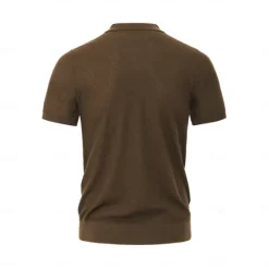 Sale OUKU Men's SIlk Linen Cotton Turndown V Neck Knit T Shirt School Training Short Sleeve Clothing Apparel Knitwear Vacation Vintage Neutral