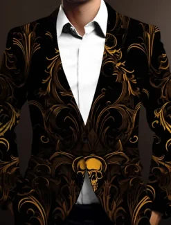 Clearance OUKU Men's Skeleton Long Sleeve Turndown Business Gothic Work Wear to work Going out Buttons Print Multi Pocket