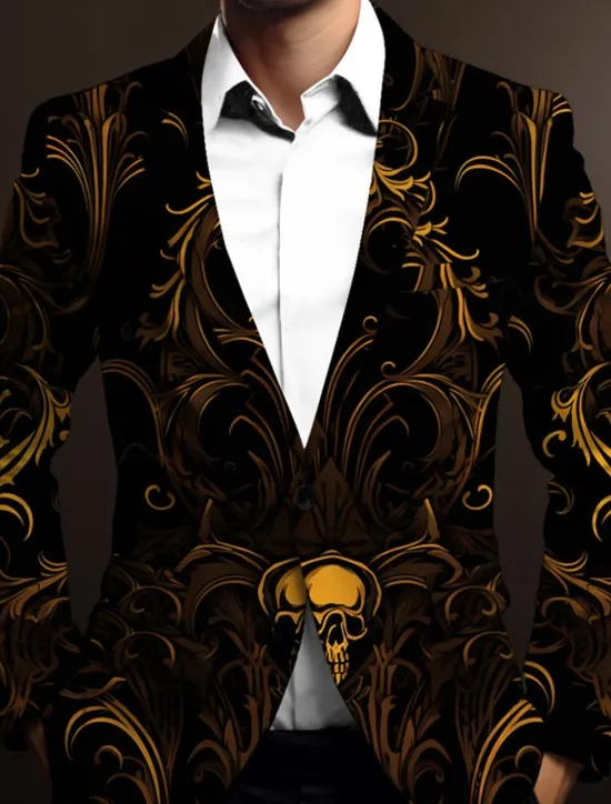 Clearance OUKU Men's Skeleton Long Sleeve Turndown Business Gothic Work Wear to work Going out Buttons Print Multi Pocket