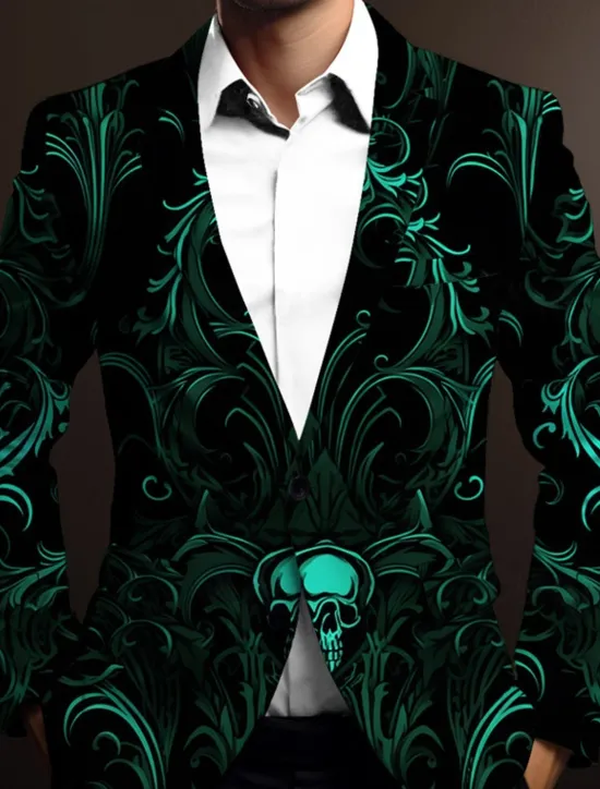 Clearance OUKU Men's Skeleton Long Sleeve Turndown Business Gothic Work Wear to work Going out Buttons Print Multi Pocket