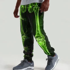 Best OUKU Men's Skeleton Neon Glow Halloween Costumes Sweatpants Joggers Trousers Mid Waist Drawstring Elastic Waist Dark Punk Gothic Style Holiday Streetwear Athletic Sweatpants with Pockets Spring Fall 3D