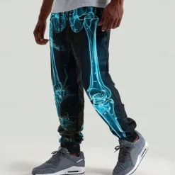 Best OUKU Men's Skeleton Neon Glow Halloween Costumes Sweatpants Joggers Trousers Mid Waist Drawstring Elastic Waist Dark Punk Gothic Style Holiday Streetwear Athletic Sweatpants with Pockets Spring Fall 3D