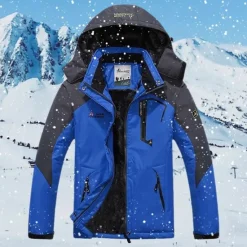 Best OUKU Men's Ski Jacket Gorpcore Softshell Fleece Jacket Waterproof Rain Jacket Winter Outdoor Thermal Warm Windproof Windbreaker Trench Coat Top Outerwear Skiing Camping Hiking Casual Denim Blue Red Green