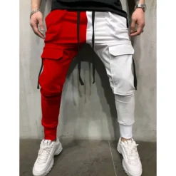 Best OUKU Men's Skinny Joggers Tapered pants Trousers Casual Pants Patchwork Drawstring Elastic Waist Solid Colored Sports Full Length Casual Daily Streetwear Sports Chino Slim Black-White White & Blue
