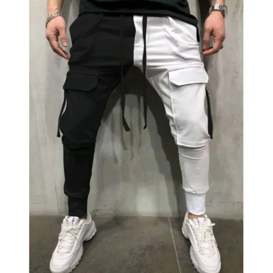 Best OUKU Men's Skinny Joggers Tapered pants Trousers Casual Pants Patchwork Drawstring Elastic Waist Solid Colored Sports Full Length Casual Daily Streetwear Sports Chino Slim Black-White White & Blue