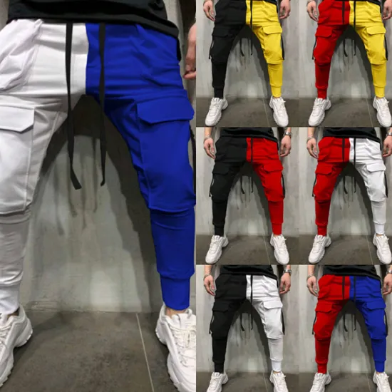 Best OUKU Men's Skinny Joggers Tapered pants Trousers Casual Pants Patchwork Drawstring Elastic Waist Solid Colored Sports Full Length Casual Daily Streetwear Sports Chino Slim Black-White White & Blue