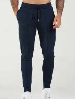 OUKU Men's Skinny Trousers Chinos Pocket Drawstring Elastic Waist Solid Color Comfort Formal Work Daily Fashion Classic Style Black Dark Blue Micro-elastic