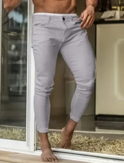 Sale OUKU Men's Skinny Trousers Chinos Chino Pants Casual Pants Pocket Plain Comfort Soft Full Length Outdoor Daily Going out Fashion Streetwear Black White Micro-elastic