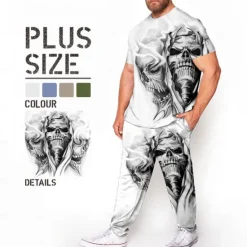 Outlet OUKU Men's Skull 3D Print Graphic Prints 2pcs Tees sets Matching Sets Short Sleeve Long pants Crew Neck Fashion Streetwear Casual Outdoor Daily Sports 3D Print Spring & Summer White Blue Brown