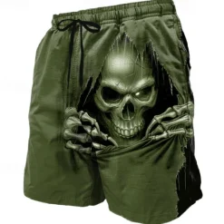Clearance OUKU Men's Skull Death Halloween Costumes Swim Trunks Swim Shorts Board Shorts Mid Waist Dark Punk Gothic Style Holiday Streetwear Side Pockets Mesh Lining Elastic Drawstring Waist Designer Clothing