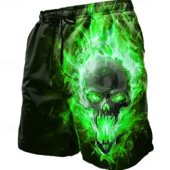 Online OUKU Men's Skull Flame Halloween Costumes Swim Trunks Swim Shorts Board Shorts Mid Waist Dark Punk Gothic Style Holiday Streetwear Side Pockets Mesh Lining Elastic Drawstring Waist Designer Clothing