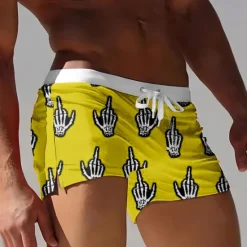 OUKU Men's Skull Funny gestures Halloween Costumes Swim Shorts Board Shorts Swimming Trunks Mid Waist 3D Print Hawaiian Surfing Holiday Beach with Mesh lining Elastic Waist Drawstring Designer Clothing