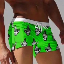 OUKU Men's Skull Funny gestures Halloween Costumes Swim Shorts Board Shorts Swimming Trunks Mid Waist 3D Print Hawaiian Surfing Holiday Beach with Mesh lining Elastic Waist Drawstring Designer Clothing