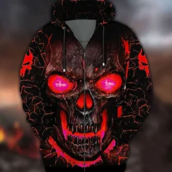 Sale OUKU Men's Skull Graphic Prints Hoodie Hoodies Sweatshirt Streetwear Basic Long Sleeve Hooded Sports & Outdoor Daily Sports Black Red Zipper Print Spring & Fall Designer