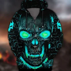 Sale OUKU Men's Skull Graphic Prints Hoodie Hoodies Sweatshirt Streetwear Basic Long Sleeve Hooded Sports & Outdoor Daily Sports Black Red Zipper Print Spring & Fall Designer