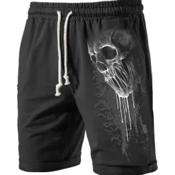 Outlet OUKU Men's Skull Graphic Prints Halloween Costumes Active Sweat Shorts Terry Shorts Mid Waist Fashion Streetwear Classic Style Sports Outdoor Casual Daily Elastic Waist Drawstring Print Designer Clothing