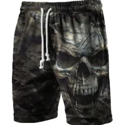 Outlet OUKU Men's Skull Graphic Prints Halloween Costumes Active Sweat Shorts Terry Shorts Mid Waist Fashion Streetwear Classic Style Sports Outdoor Casual Daily Elastic Waist Drawstring Print Designer Clothing