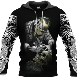 Discount OUKU Men's Skull Graphic Prints Hoodie Hoodies Sweatshirt Streetwear Designer Long Sleeve Hooded Daily Sports Black Orange Print Spring & Fall Designer