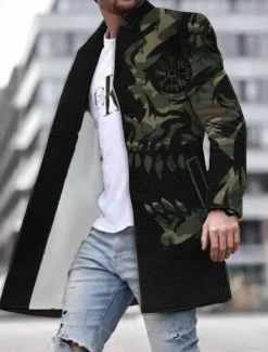 Online OUKU Men's Skull Graphic Prints Winter Coat Overcoat Coat Warm Breathable Comfortable Fashion Streetwear Cool Work Daily Wear Going out Pocket Print Fall & Winter Turndown Long Sleeve Purple Fuchsia Green