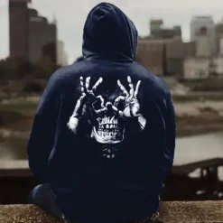 New OUKU Men's Skull Graphic Prints Hoodie Hoodies Sweatshirt Streetwear Designer Long Sleeve Hooded Daily Sports Black Wine Print Spring & Fall Designer