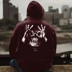 New OUKU Men's Skull Graphic Prints Hoodie Hoodies Sweatshirt Streetwear Designer Long Sleeve Hooded Daily Sports Black Wine Print Spring & Fall Designer