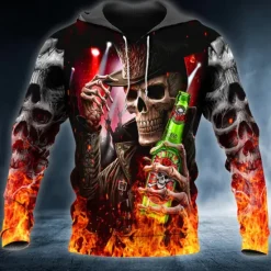 Online OUKU Men's Skull Graphic Prints Hoodie Hoodies Sweatshirt Streetwear Basic Long Sleeve Hooded Daily Sports Print Spring & Fall Designer Black