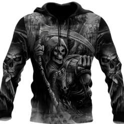Best OUKU Men's Skull Graphic Prints Hoodie Hoodies Sweatshirt Streetwear Designer Long Sleeve Hooded Daily Sports 1 2 Print Spring & Fall Designer