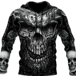 Best OUKU Men's Skull Graphic Prints Hoodie Hoodies Sweatshirt Streetwear Designer Long Sleeve Hooded Daily Sports 1 2 Print Spring & Fall Designer