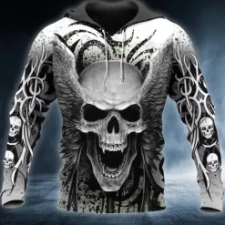 Best OUKU Men's Skull Graphic Prints Hoodie Hoodies Sweatshirt Streetwear Designer Long Sleeve Hooded Daily Sports 1 2 Print Spring & Fall Designer