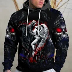 OUKU Men's Skull Graphic Prints Skeleton Hoodie Hoodies Sweatshirt Streetwear Designer Long Sleeve Hooded Daily Sports Yellow Red Print Spring & Fall Designer