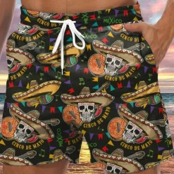 Best OUKU Men's Skull Graphic Prints Halloween Costumes Swim Trunks Swim Shorts Board Shorts Mid Waist Hawaiian Boho Casual Daily Holiday Drawstring with Mesh lining Elastic Waist Designer Clothing Apparel Yellow