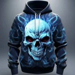 Hot OUKU Men's Skull Graphic Prints Flame Hoodie Hoodies Sweatshirt Daily Classic Long Sleeve Hooded Holiday Going out Streetwear Red Royal Blue Print Spring & Fall Designer
