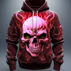 Hot OUKU Men's Skull Graphic Prints Flame Hoodie Hoodies Sweatshirt Daily Classic Long Sleeve Hooded Holiday Going out Streetwear Red Royal Blue Print Spring & Fall Designer