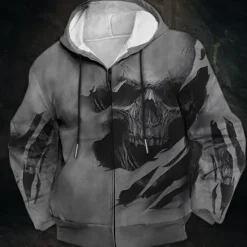 Sale OUKU Men's Skull Graphic Prints Hoodie Hoodies Sweatshirt Streetwear Designer Long Sleeve Hooded Sports & Outdoor Daily Sports Wine Red Zipper Print Spring & Fall Designer