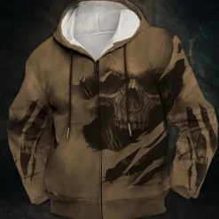 Sale OUKU Men's Skull Graphic Prints Hoodie Hoodies Sweatshirt Streetwear Designer Long Sleeve Hooded Sports & Outdoor Daily Sports Wine Red Zipper Print Spring & Fall Designer
