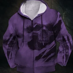 Sale OUKU Men's Skull Graphic Prints Hoodie Hoodies Sweatshirt Streetwear Designer Long Sleeve Hooded Sports & Outdoor Daily Sports Wine Red Zipper Print Spring & Fall Designer