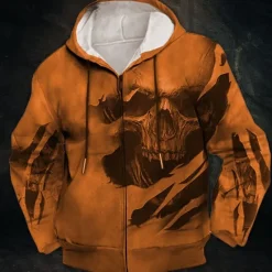 Sale OUKU Men's Skull Graphic Prints Hoodie Hoodies Sweatshirt Streetwear Designer Long Sleeve Hooded Sports & Outdoor Daily Sports Wine Red Zipper Print Spring & Fall Designer