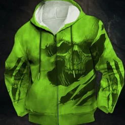 Sale OUKU Men's Skull Graphic Prints Hoodie Hoodies Sweatshirt Streetwear Designer Long Sleeve Hooded Sports & Outdoor Daily Sports Wine Red Zipper Print Spring & Fall Designer