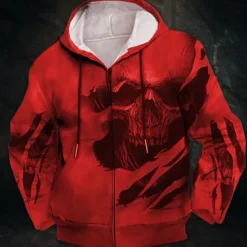 Sale OUKU Men's Skull Graphic Prints Hoodie Hoodies Sweatshirt Streetwear Designer Long Sleeve Hooded Sports & Outdoor Daily Sports Wine Red Zipper Print Spring & Fall Designer