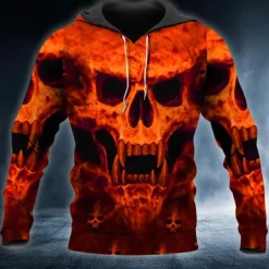 OUKU Men's Skull Graphic Prints Hoodie Hoodies Sweatshirt Streetwear Basic Long Sleeve Hooded Daily Sports Yellow Red Print Spring & Fall Designer