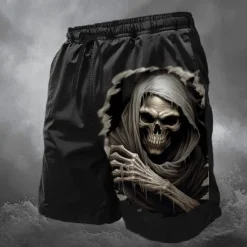 Best OUKU Men's Skull Halloween Costumes Swim Shorts Board Shorts Swimming Trunks Mid Waist Fashion Streetwear Designer Casual Daily Holiday Pocket Elastic Waist 3D Print Designer Clothing Apparel